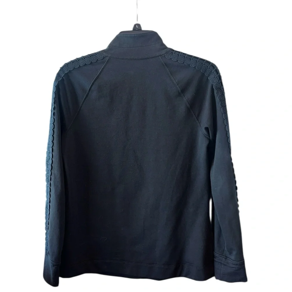Lilly Pulitzer Skipper Popover Onyx Black Lace Sleeve Quarter Zip Top Size Small - Picture 4 of 11
